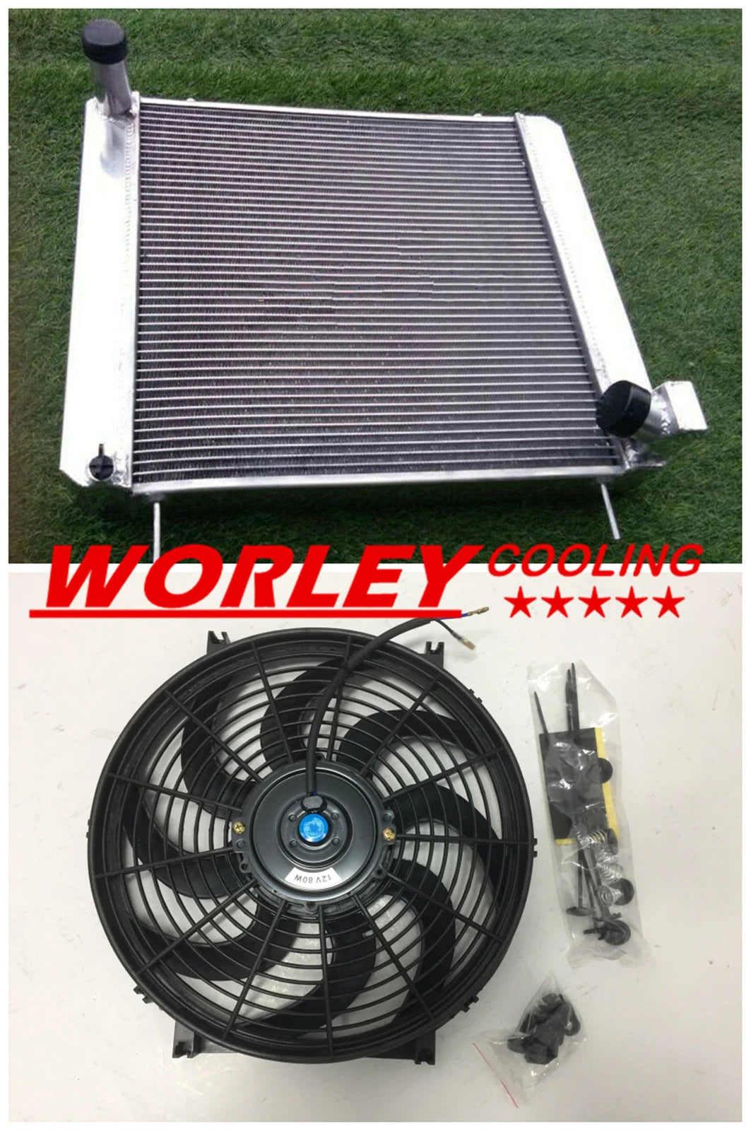 3ROW Aluminum Radiator + Fan for Jaguar XKE 3.8L (1961-1964)