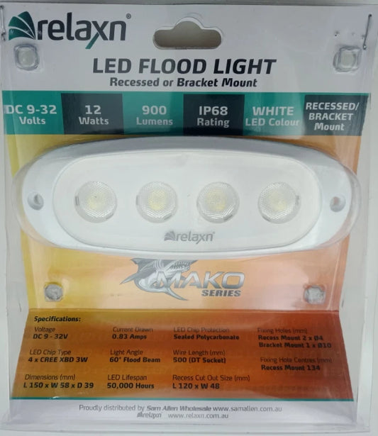 Marine Grade LED Flood Light Recessed/Bracket Mount White 900 Lumen 9-32V