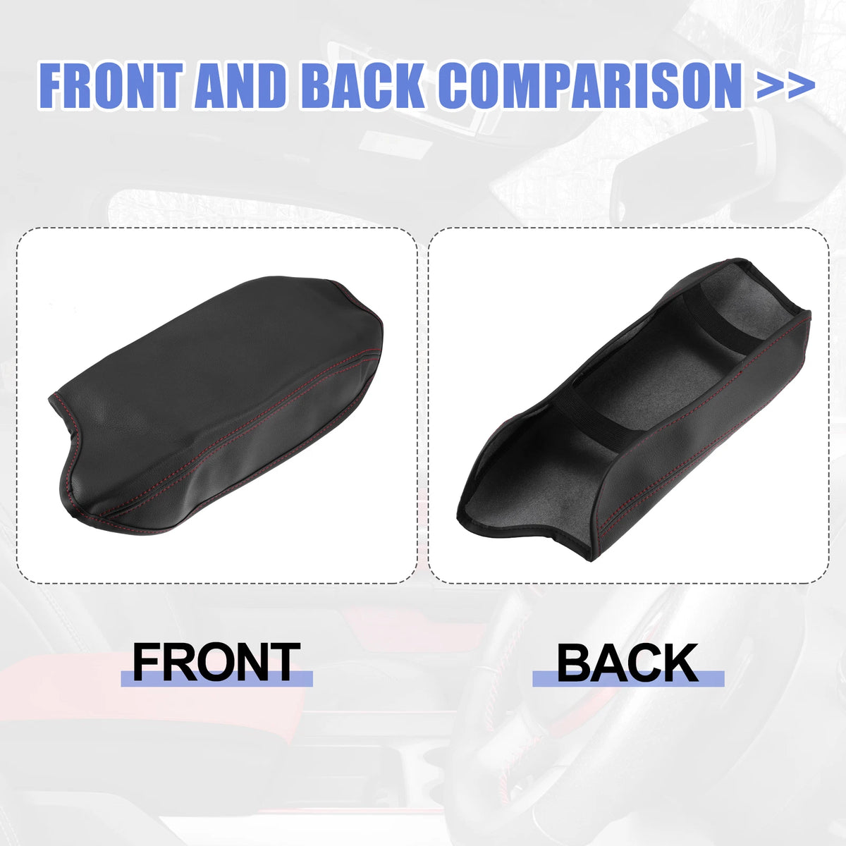 Car Center Console Armrest Cover for Ford Ranger (2019-2021) Black Red Stitch