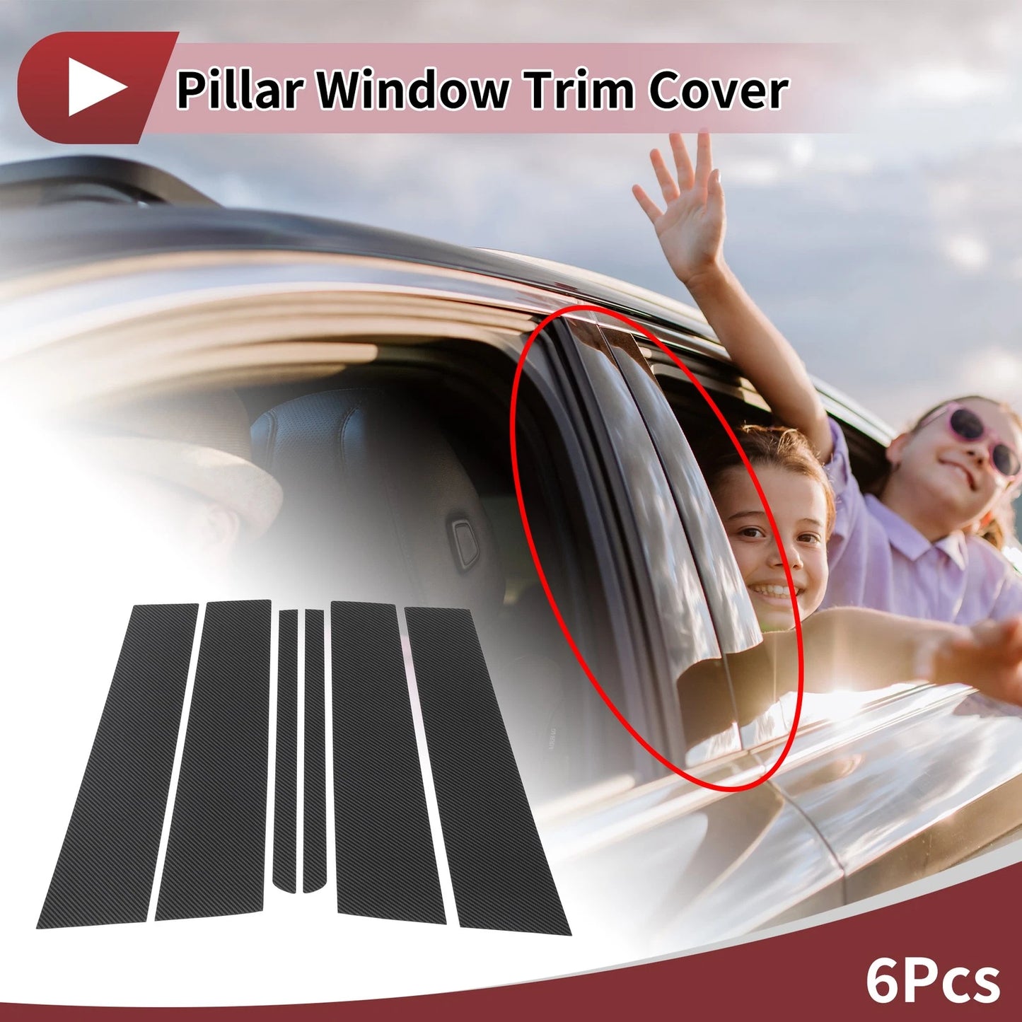 Door Pillar Window Trim for Ford Explorer 2011-2019 Carbon Fiber Black