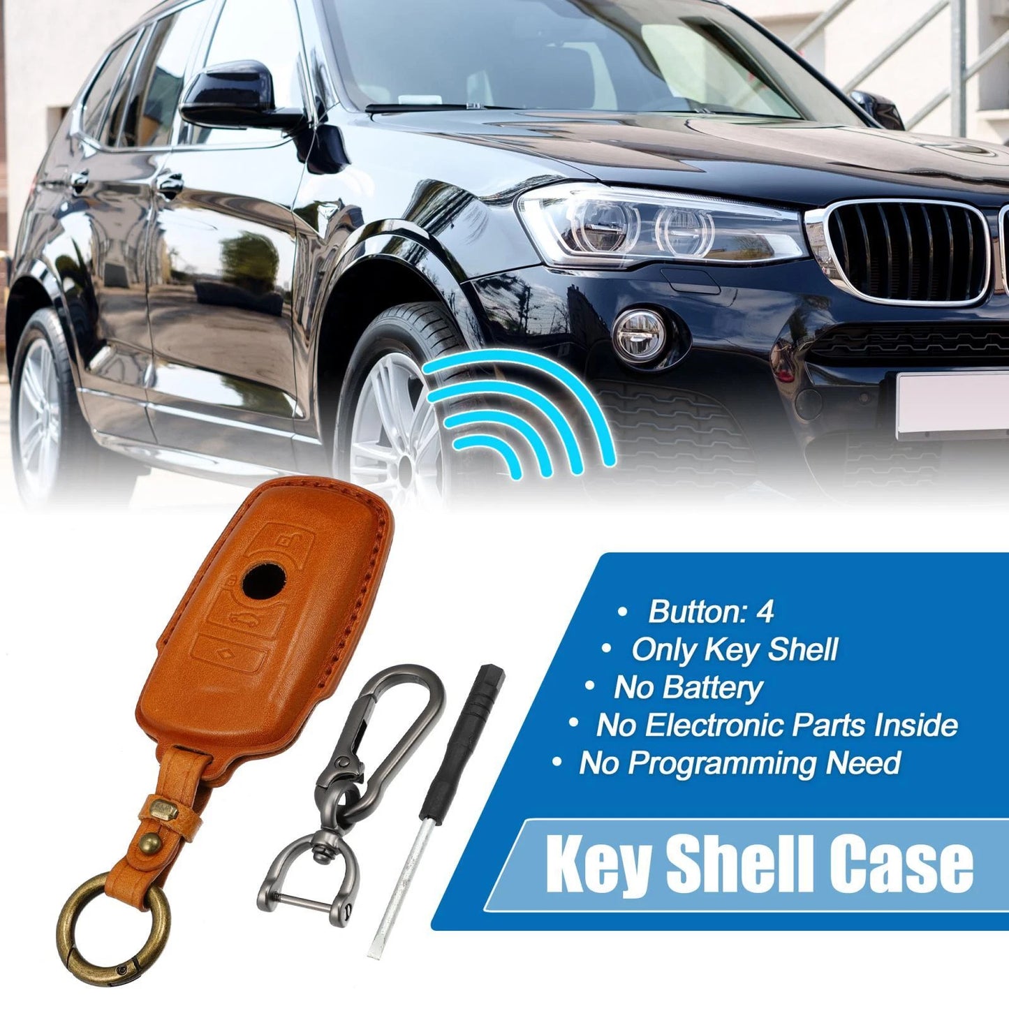 Car Remote Key Fob Case Cover 4 Button Protector Faux Leather for BMW