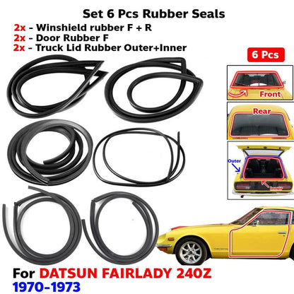 Windshield F+R Door Rubber Trunk Lid Set 6 Fits Datsun Fairlady 240Z 1970-73 D05
