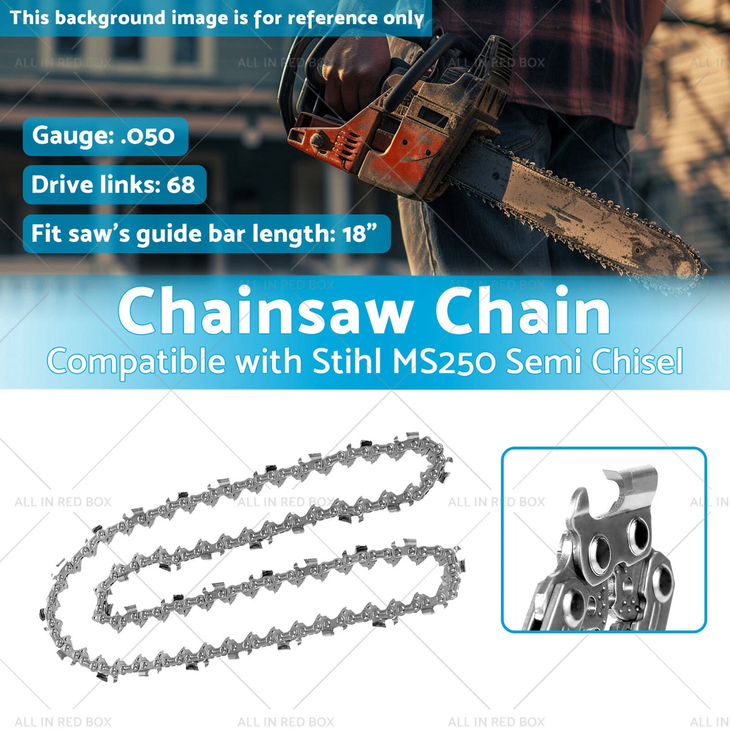 18" Tungsten Carbide Chainsaw Chain .325" 68 DL for Stihl MS250 (2002-2018)