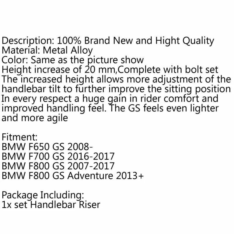20mm Handlebar Risers for BMW F650GS F700GS F800GS (2008-2018)