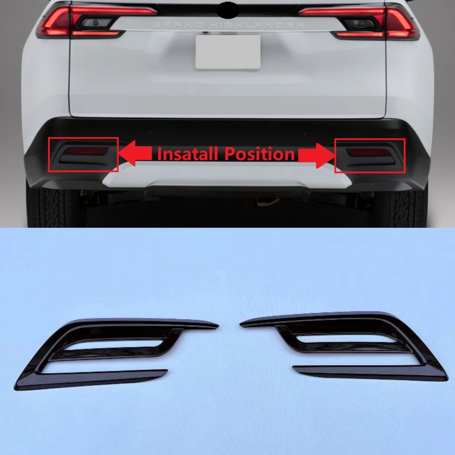 Rear Bumper Fog Light Cover Trim Black for Toyota Grand Highlander (2024-2025)