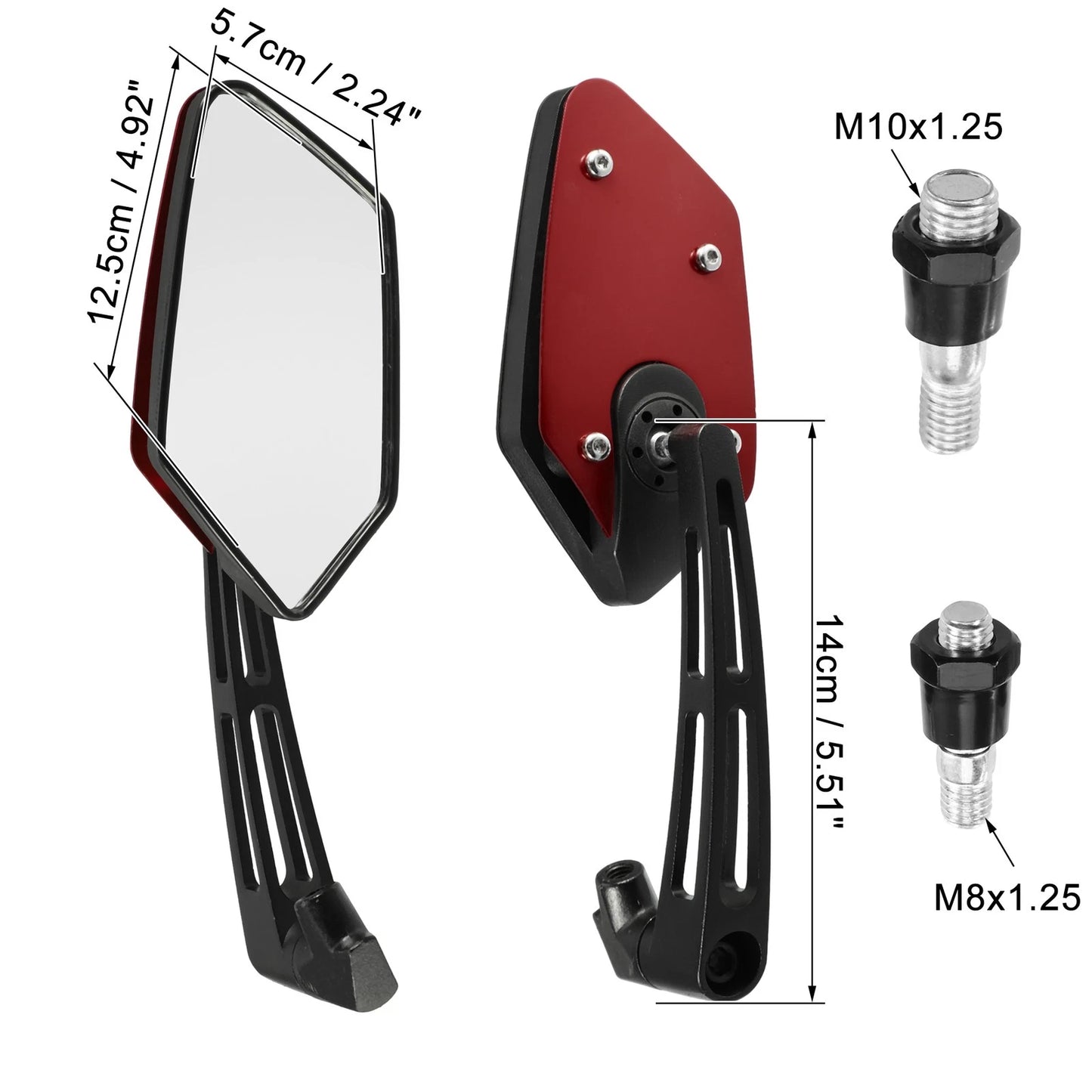 2 x 360 Degree Rotary Rearview Mirror Set for Universal Red Motorcycle