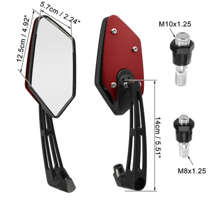 2 x 360 Degree Rotary Rearview Mirror Set for Universal Red Motorcycle