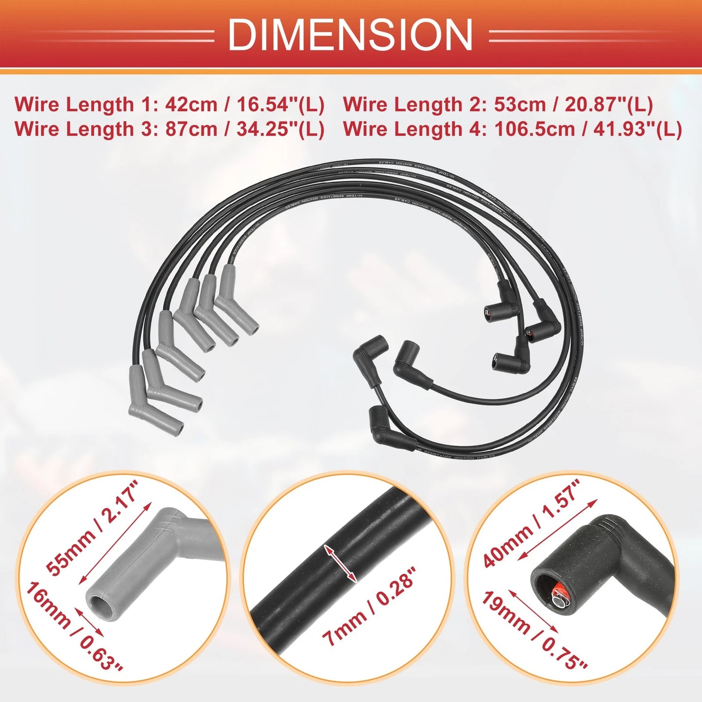 6 Pcs Spark Plug Wire Ignition Coil Cable for Ford Mustang (2005-2014)
