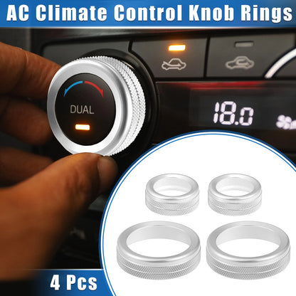 4 x AC Climate Control Knob Rings for Ford Maverick (2022-2023) Silver Tone