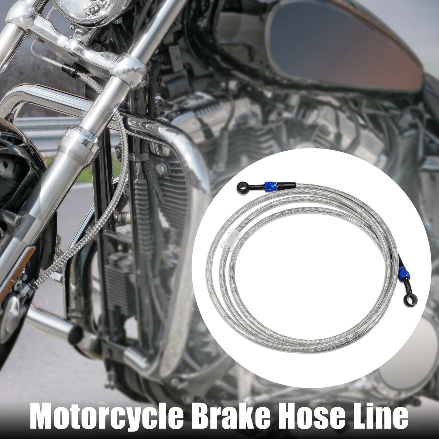 28 90 Degree Brake Hose Motorcycle Braided Line Tube 220cm Silver Tone