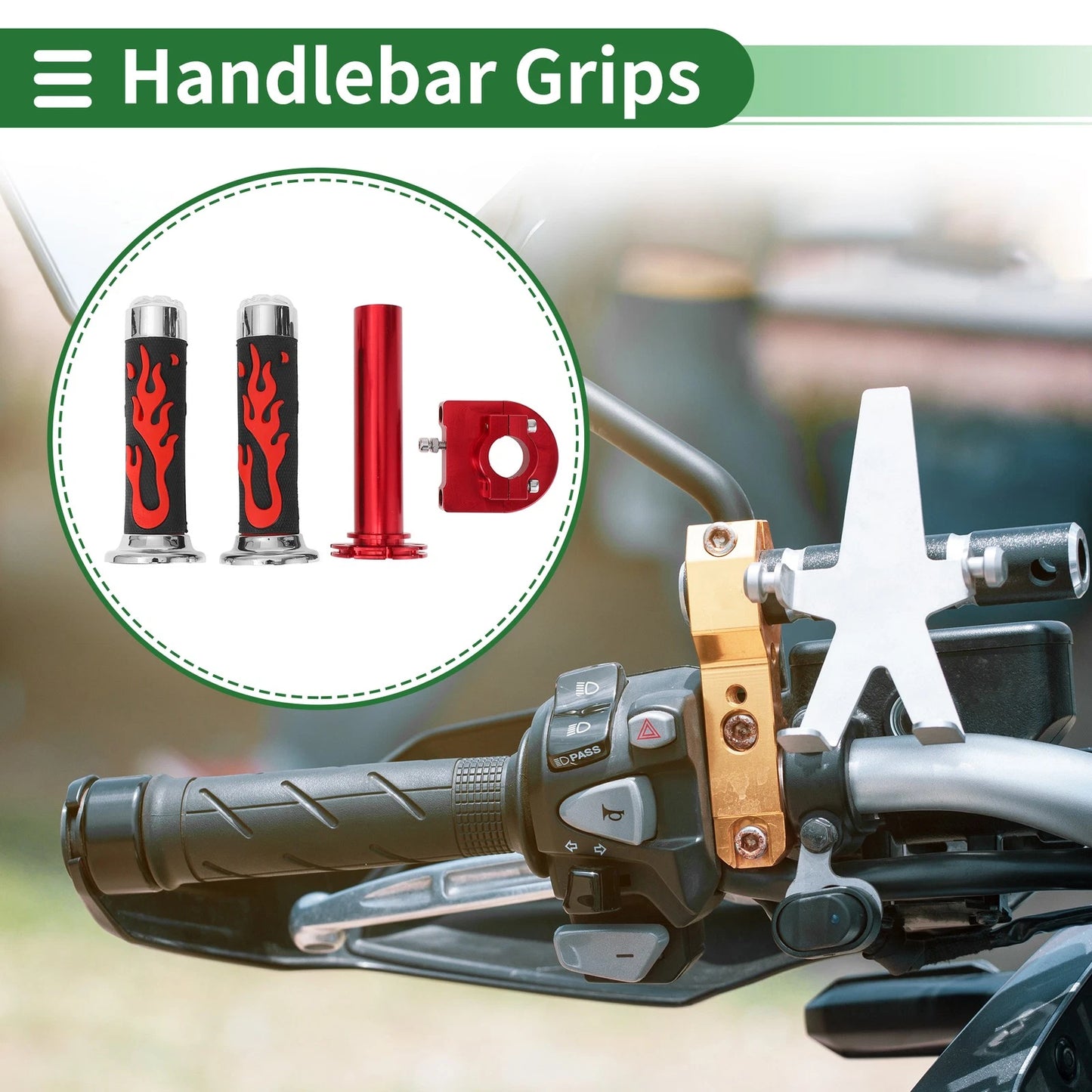 Hand Grips Cover for Motorcycle Rubber Red Flame Pattern