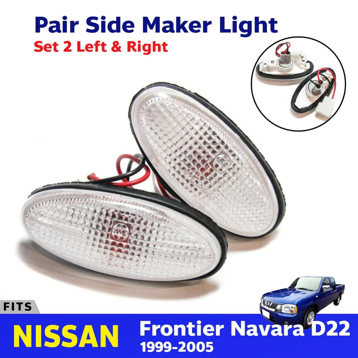 Side Marker Light Indicator Lamp 2PC Fits Nissan D22 Hardbody Pickup 1999-06 D05