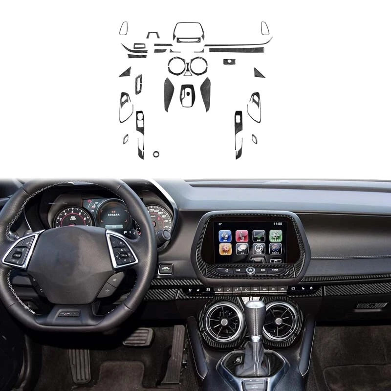 34Pcs Soft Carbon Fiber Full Interior Kit Cover Trim For Chevrolet Camaro 16-22