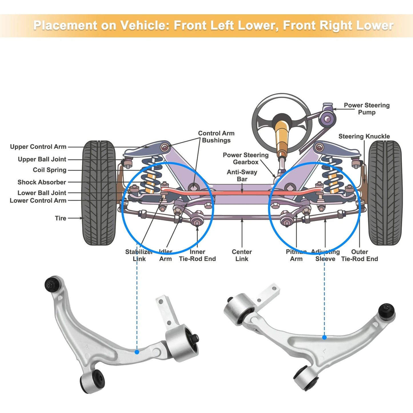 2 x Front Lower Control Arms with Ball Joints for Honda Pilot (2009-2015)