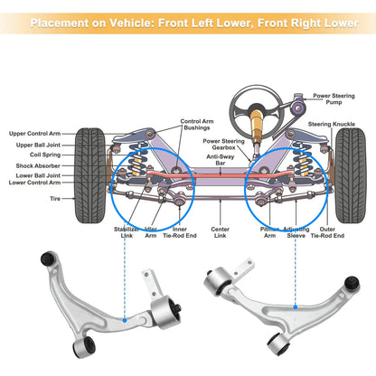2 x Front Lower Control Arms with Ball Joints for Honda Pilot (2009-2015)