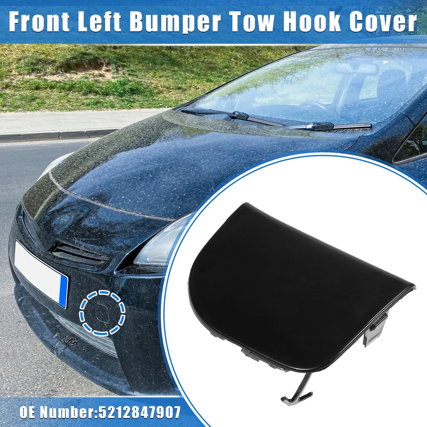 Front Left Bumper Tow Hook Cover for Toyota Prius XW30 (2012-2015) Black