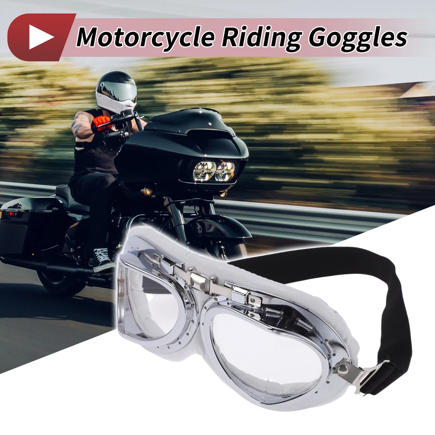 Goggles 1 x Motorcycle Goggles Transparent Lens Frame PU Cycling Sunglasses