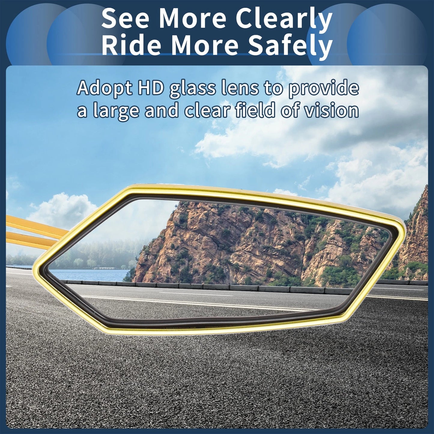 Rear View Mirrors 2 x M8/M10 for Motorcycle Light Yellow Gold Tone