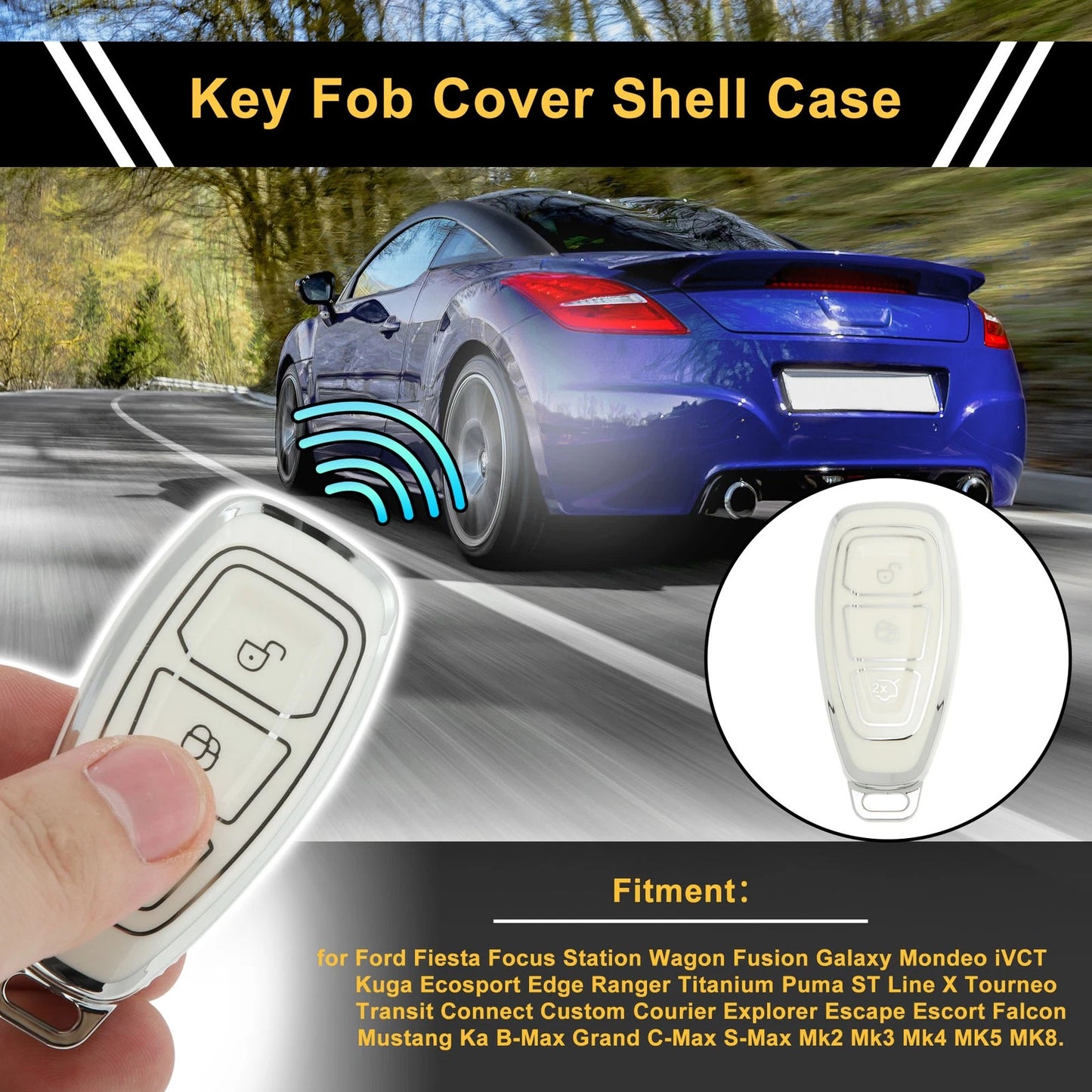 TPU Silicone Car Key Case for Ford Fiesta, Focus (2011-2023)