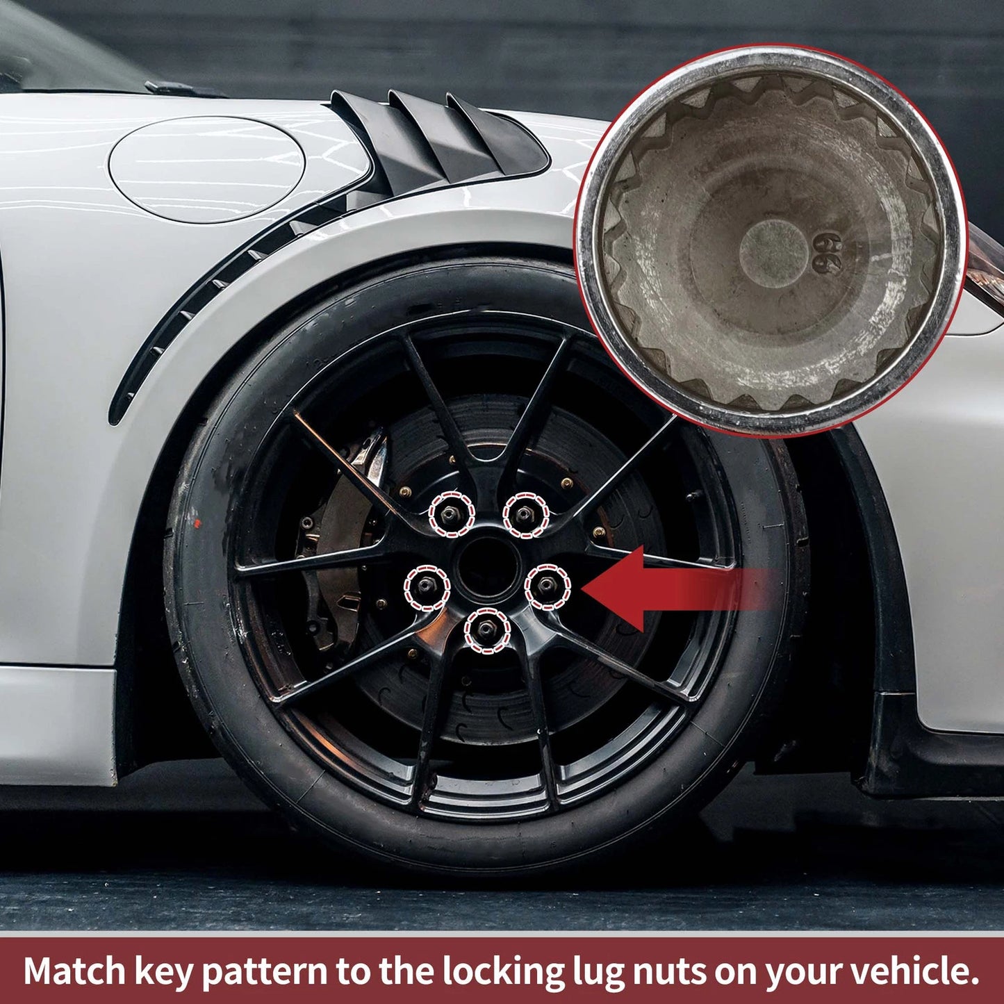 1 x Wheel Lock Lug Nut 20 Teeth Anti-theft Key Socket for Porsche Cayenne