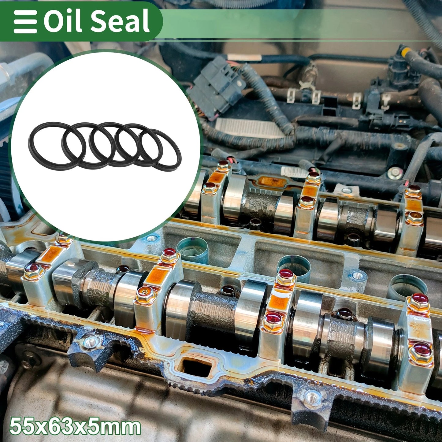 Oil Seal 55x63x5mm NBR Rubber Black Rotary Seal 5 Pcs for Make Model