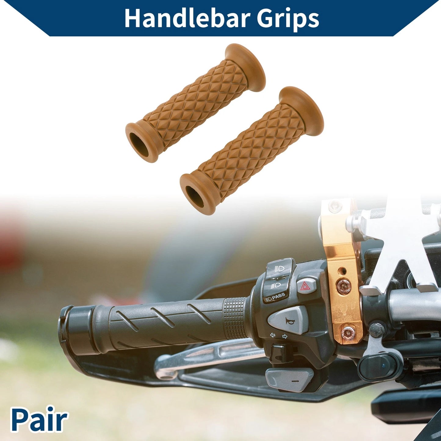 7/8" 22mm Hand Grip Cover for Motorcycle Handlebar Grips Rubber Light Brown