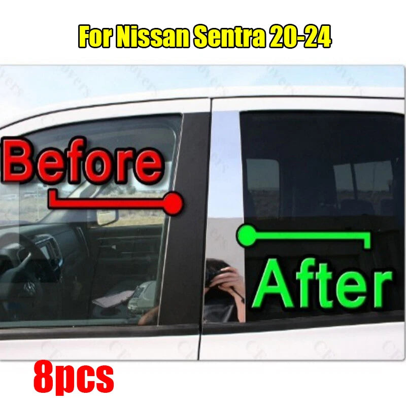 8PCS Chrome Pillar Trim Door Cover Mirrored Post for Nissan Sentra (2020–2024)