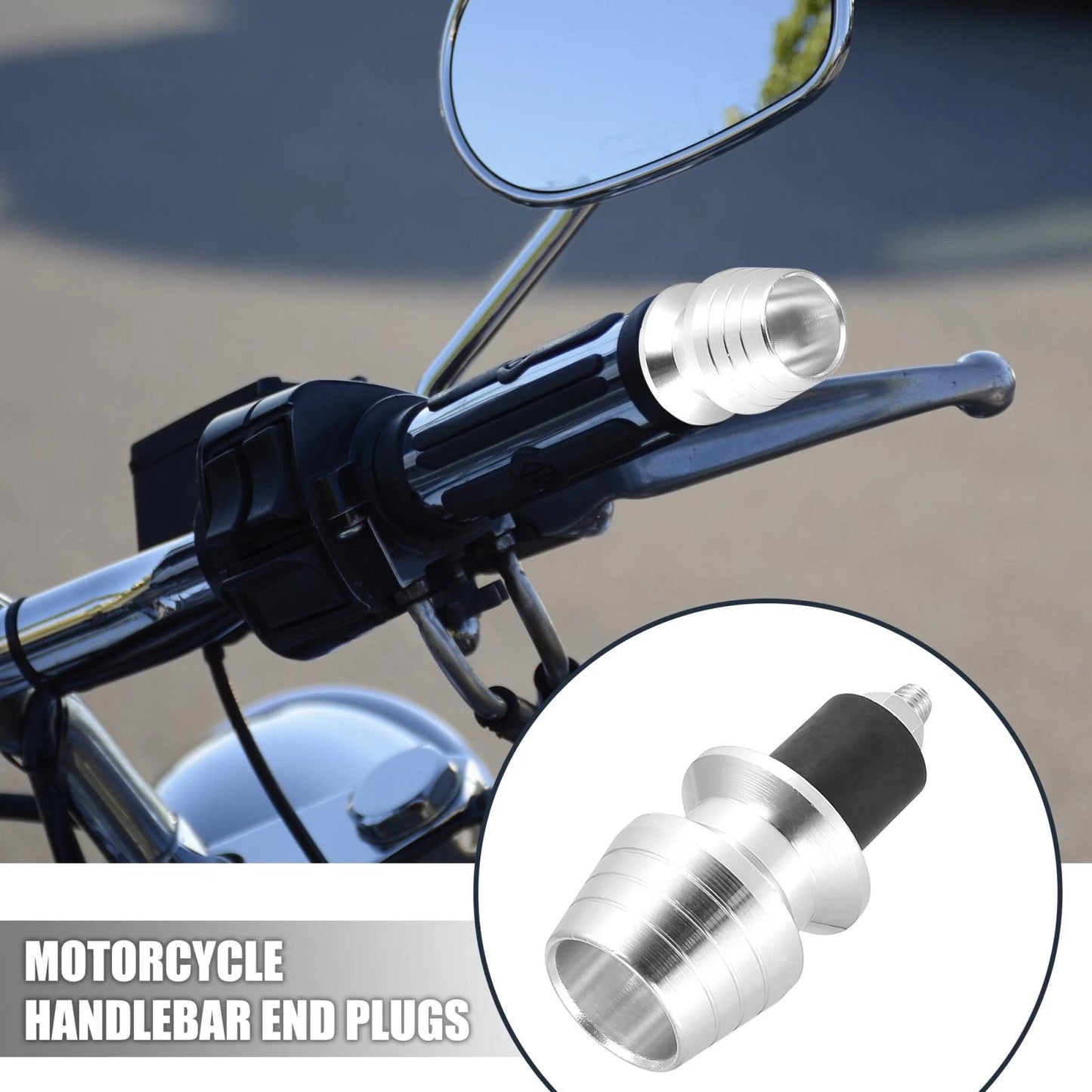Pair Universal Motorcycle Handlebar Plugs 7/8" 22mm for Motorcycle Silver Tone
