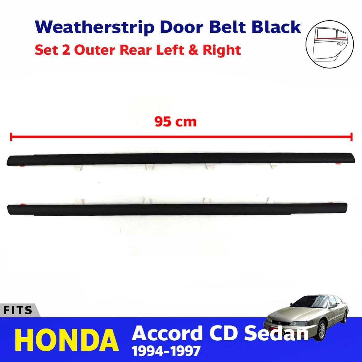 Weatherstrip Door Belt Black Rear L+R Fits Honda Accord CD 4D Sedan 1994-97 D05