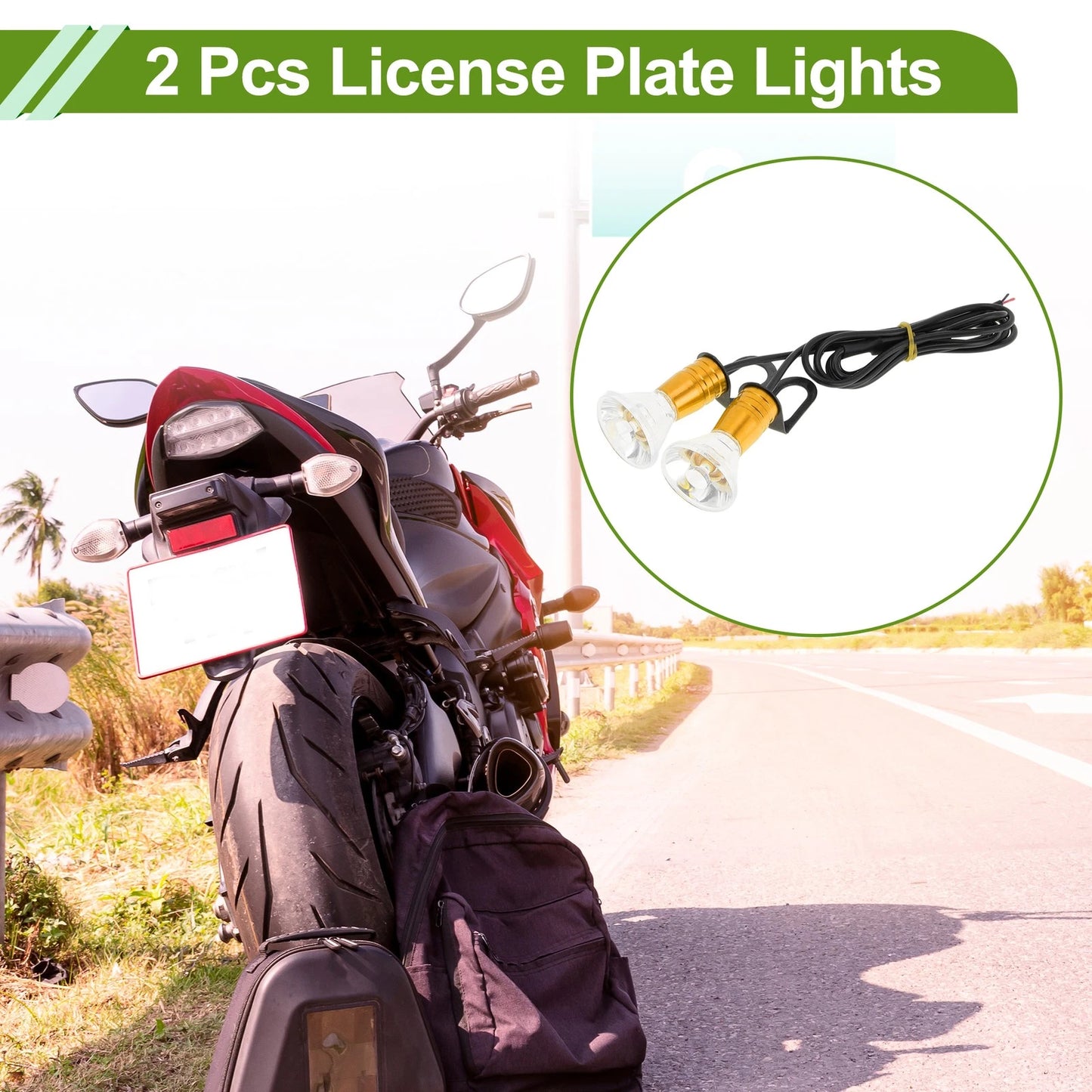 2 x License Plate Light Led Tag Lamp for Car Motorcycle Rainproof Yellow