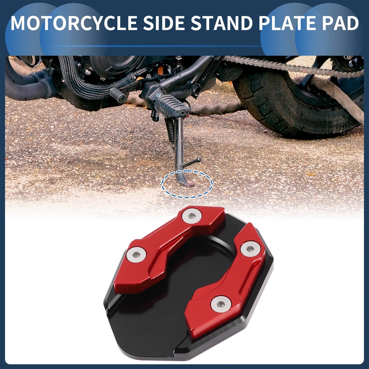Side Stand Plate Pad with Wrench Aluminum Alloy Red 1 Set for Motorcycle