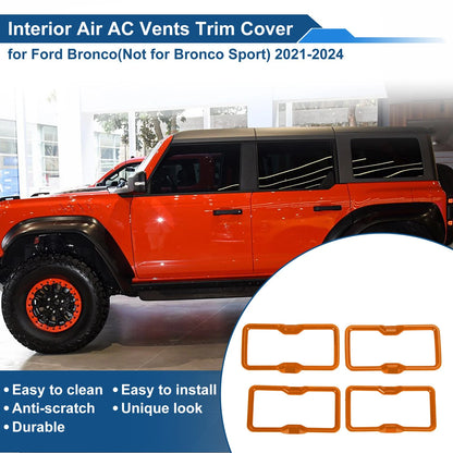 Air Condition Outlet Vent Trim Cover Frame 4 x Orange for Ford Bronco (2021-2024)