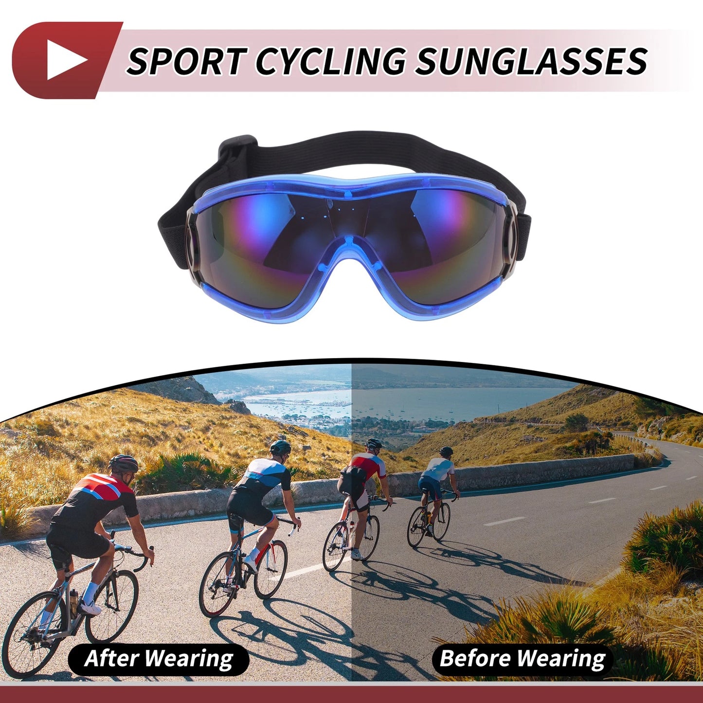 Goggles for Motorcycle Colorful Lens Blue Frame PC PU Sunglasses