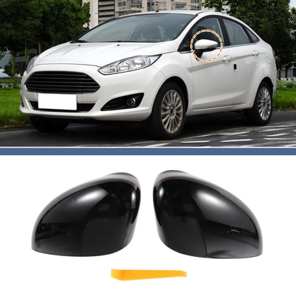 Gloss Black Left Right Mirror Cover Cap for Ford Fiesta MK7 (2008-2017)
