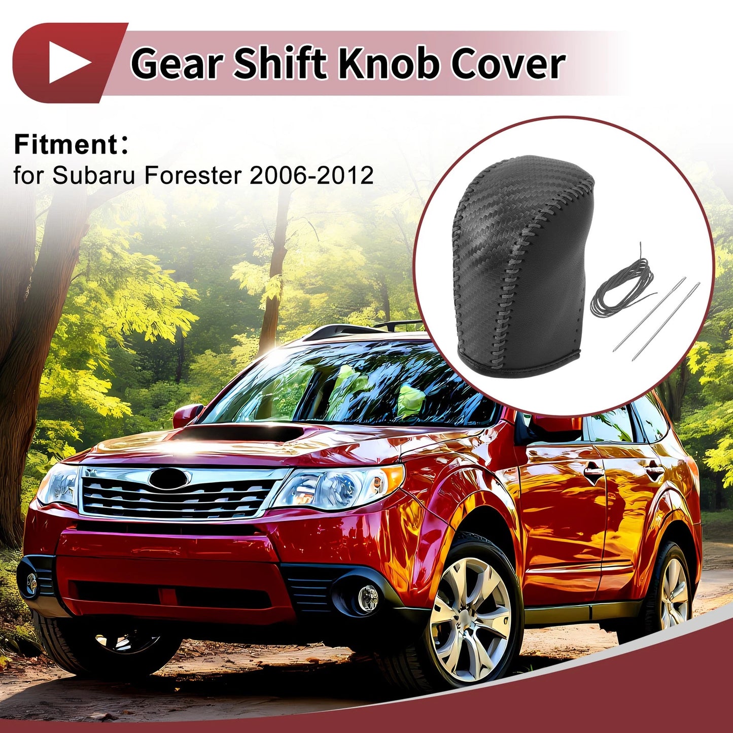 Car Gear Shift Knob Cover for Subaru Forester (2006-2012) Black Gray Faux Leather