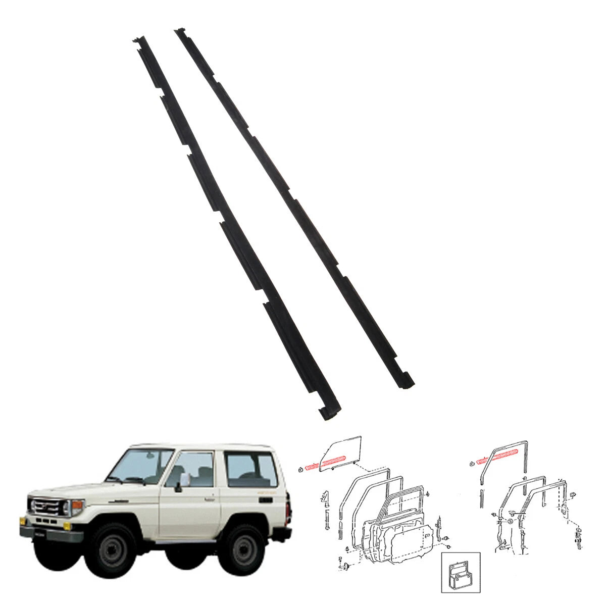 Front Door Glass Weatherstrip for Toyota Land Cruiser FZJ76 GRJ79 HZJ79 2007-2021