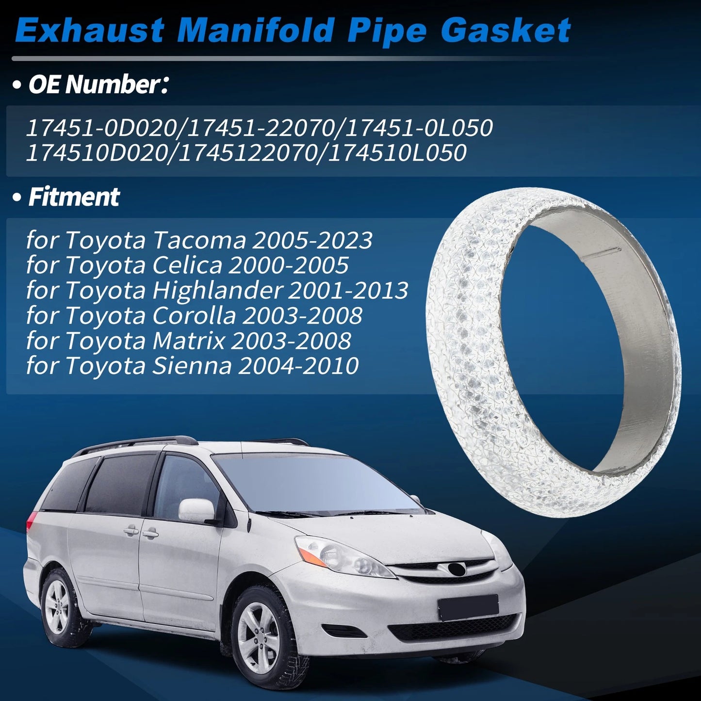 Exhaust Pipe Flange Gasket for Toyota Tacoma, Sienna, Highlander (2005-2023)