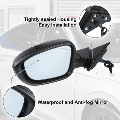 3 Pin Left Side Door Mirror Assembly Black for Honda Accord (2018-2022)