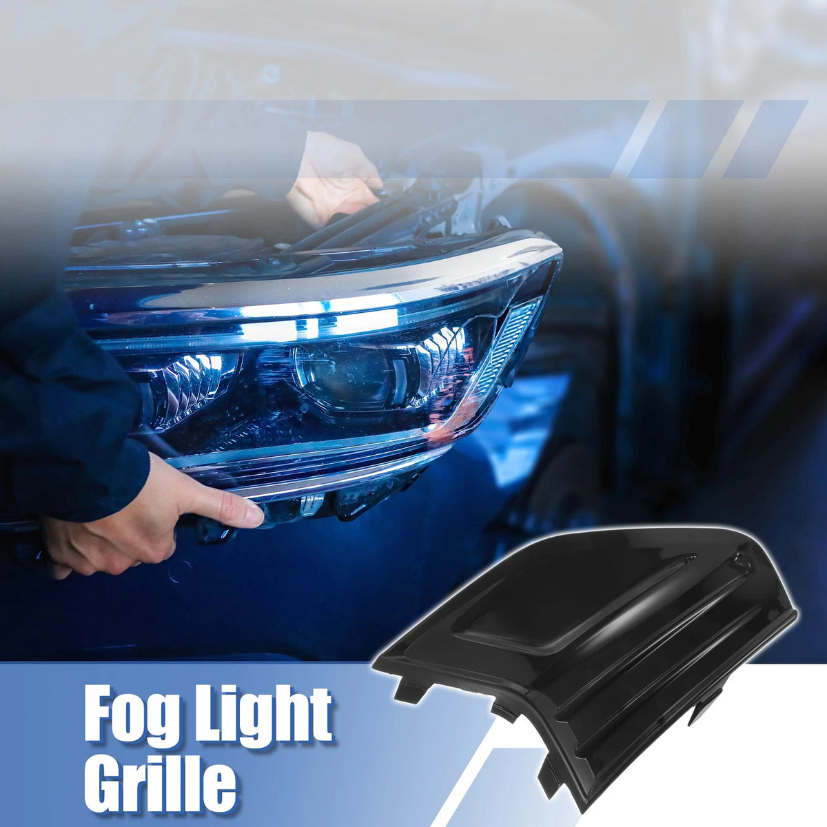 Front Right Fog Light Grille Cover for Ford Fusion (2019-2020) Gloss Black