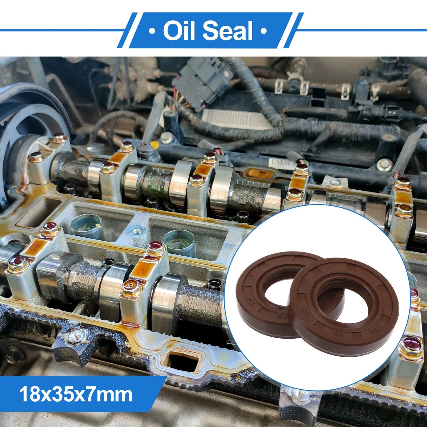 Oil Seal 18x35x7mm 2 x Seal Ring Rotary Shaft Seal Brown FKM