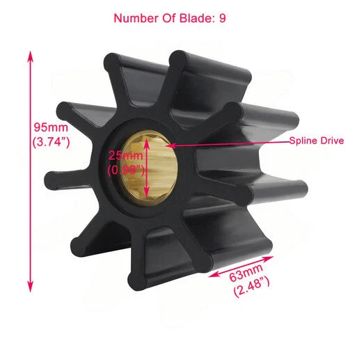 9 Blade Impeller for Caterpillar Sea Water Pump (Replaces Jabsco 836-0001)
