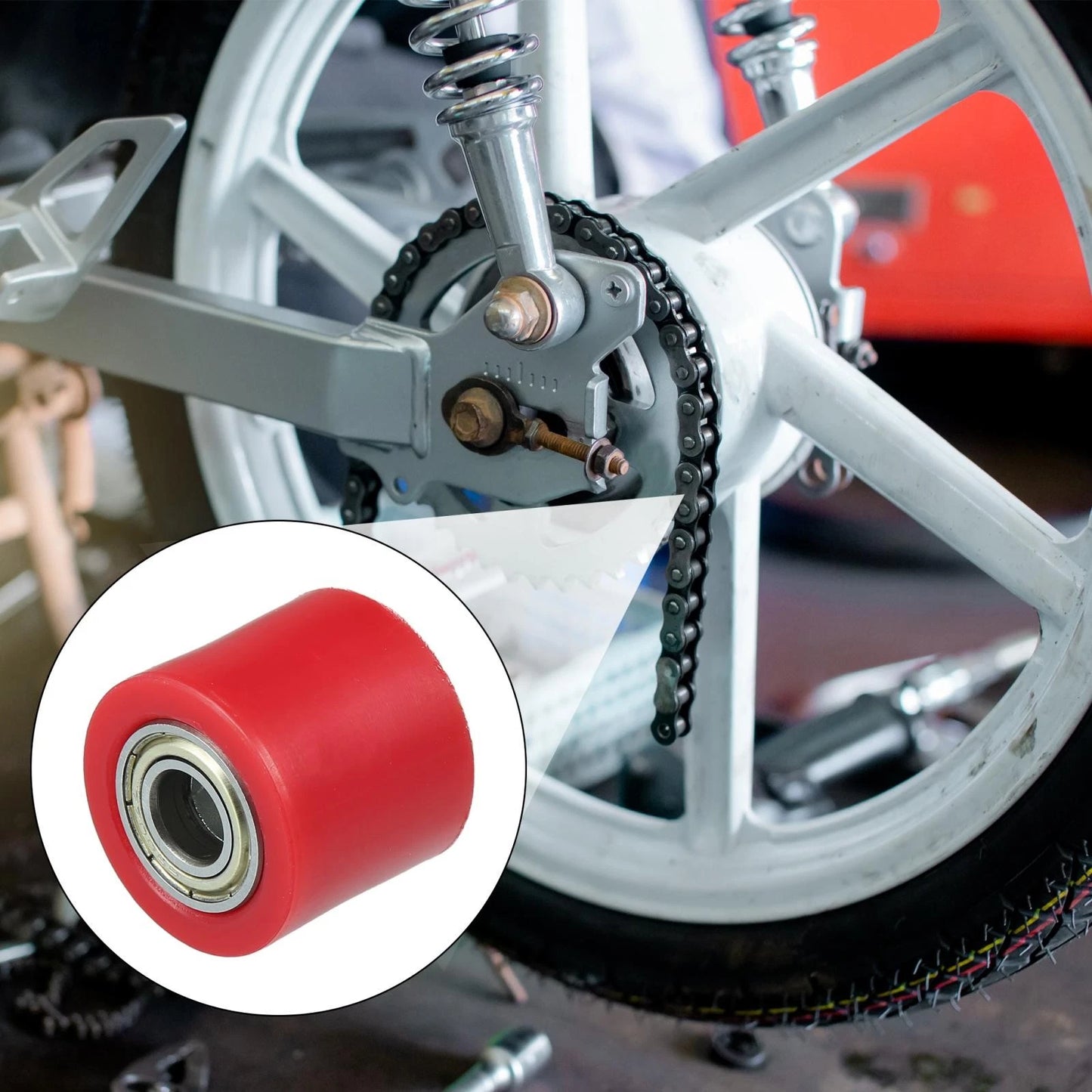Pulley / 10mm Drive Chain Roller Slider Tensioner Guide Red for Motorcycle