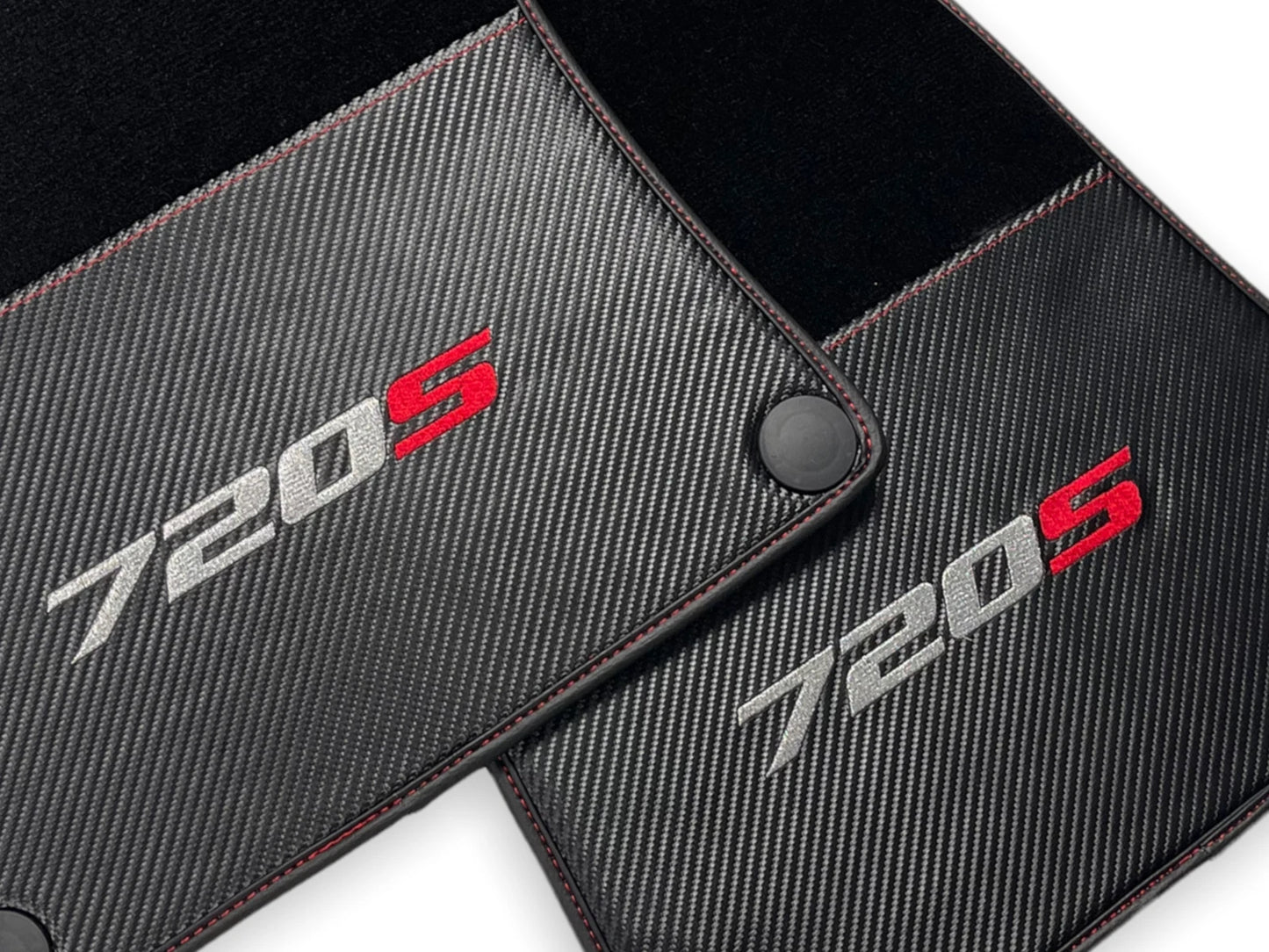 Floor Mats for McLaren 720S Black Tailored Carbon Leather Carpet Set (2017-2023)