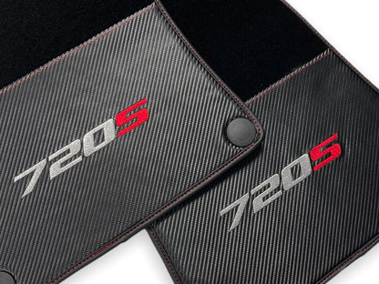 Floor Mats for McLaren 720S Black Tailored Carbon Leather Carpet Set (2017-2023)