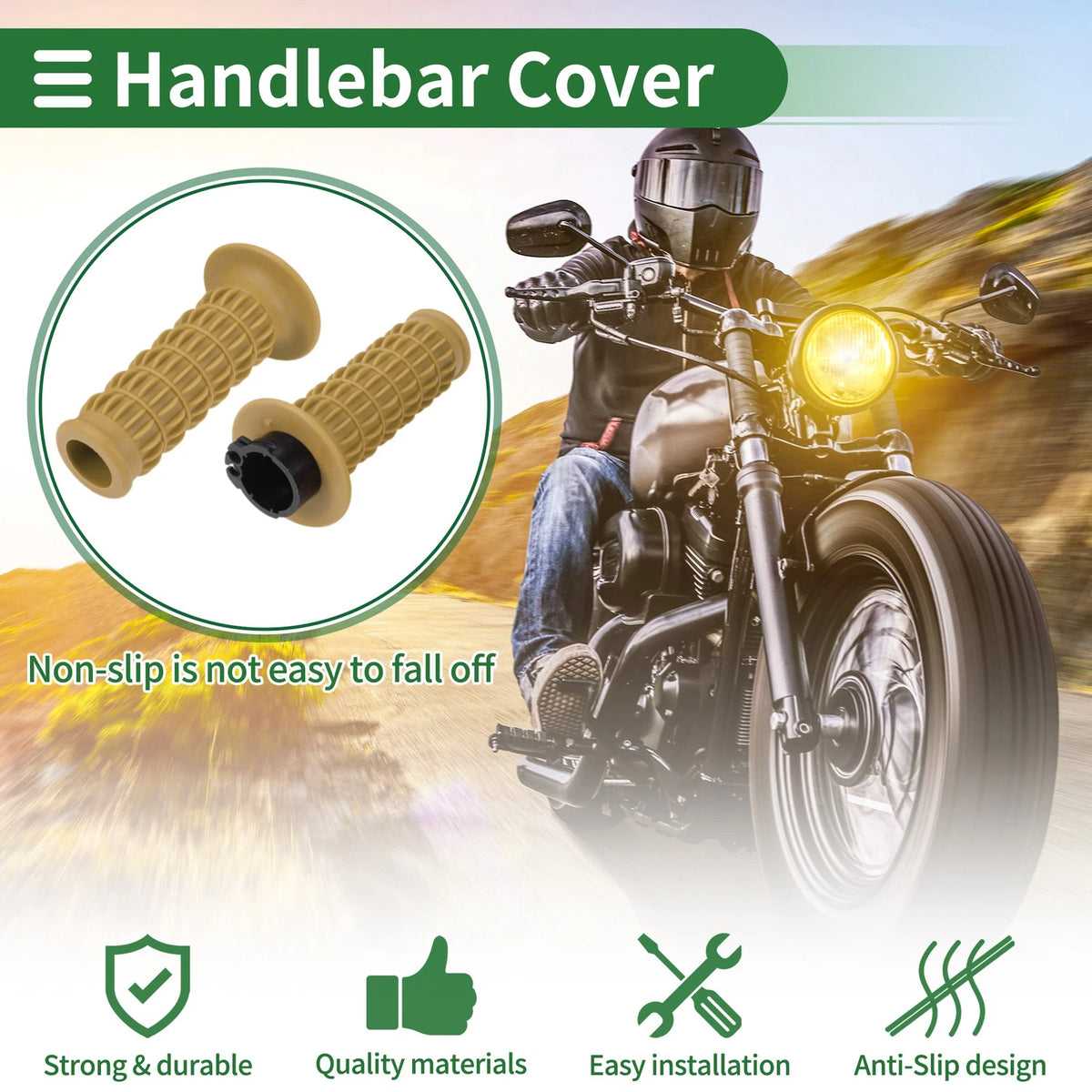 25mm Hand Grips Cover Kit Handlebar TPU Khaki for Motorcycle