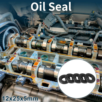 Oil Seal Rotary Shaft Seal 12x25x5mm NBR Black 5Pcs for Vehicle