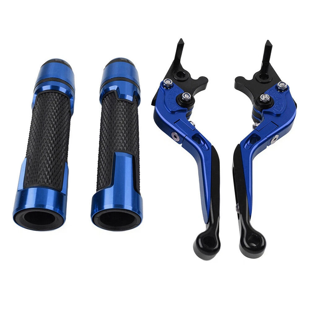 Blue Extendable Brake Clutch Levers & Handlebar Grips for Kawasaki ZX636R (2003-2006)