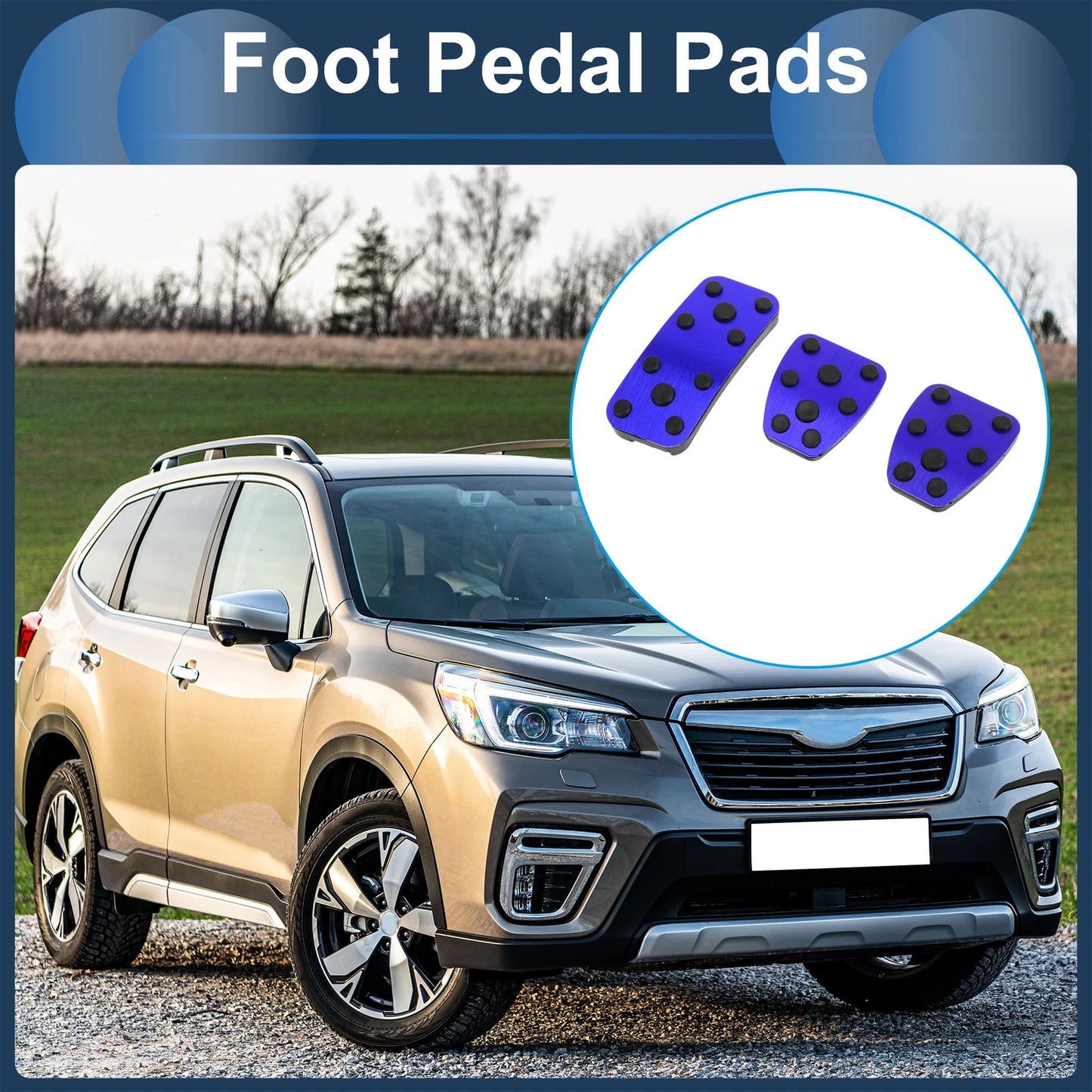 3 x Foot Accelerator Pedal Covers for Subaru Forester (2006-2018) Blue