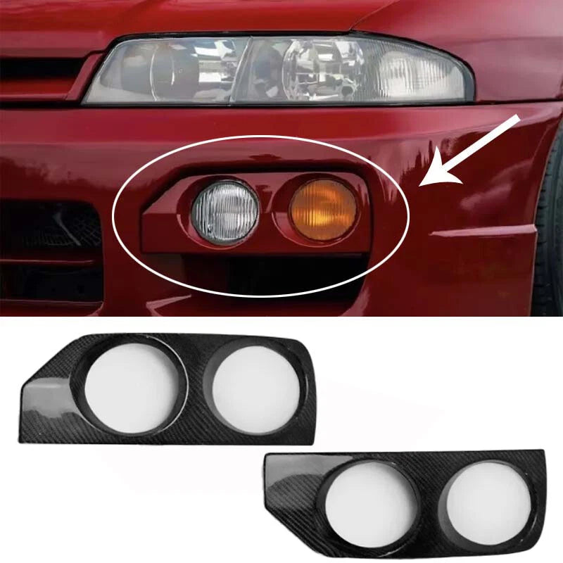 Carbon Fiber Replace Front Fog Lights Cover Fit Nissan Skyline R33 GTS 1994-1997