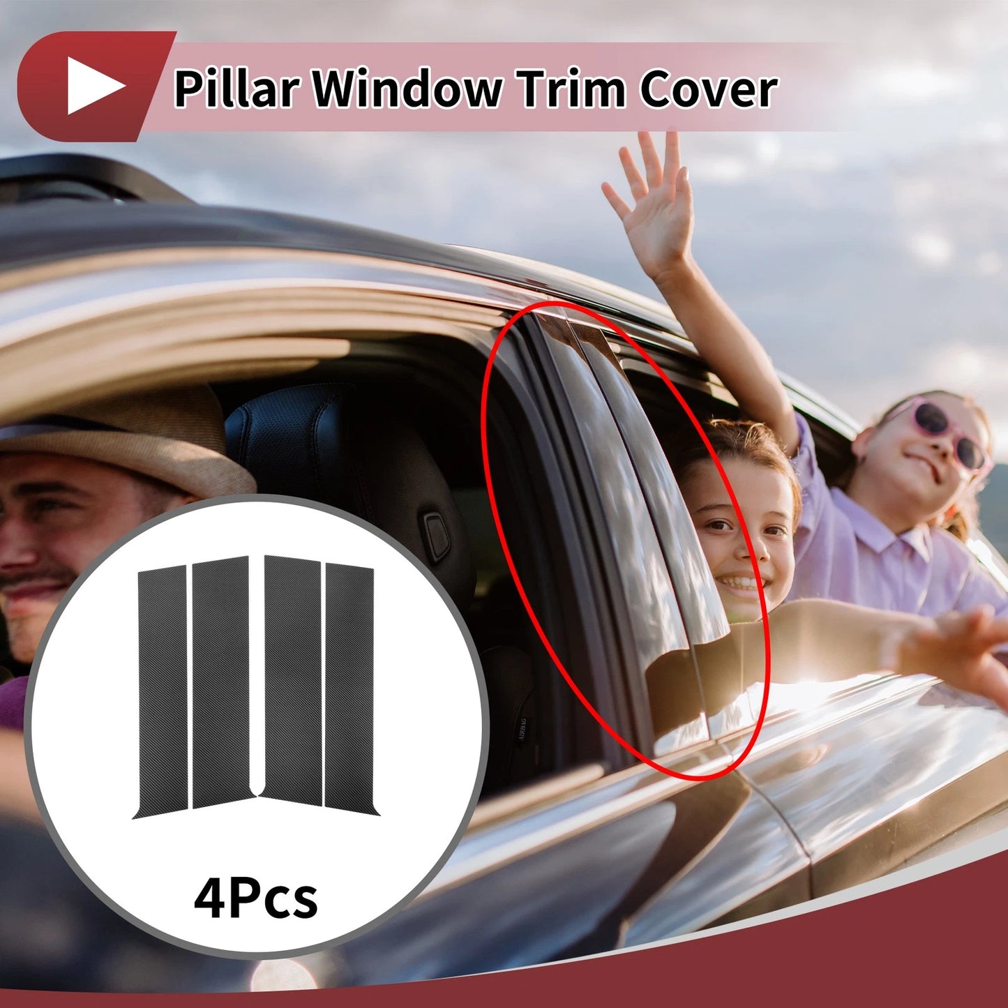 4 Pcs Carbon Fiber Car Door Pillar Window Trim for Toyota Tundra (2023-2024)